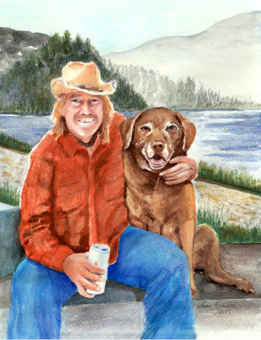 Custom portrait of a man and his dog