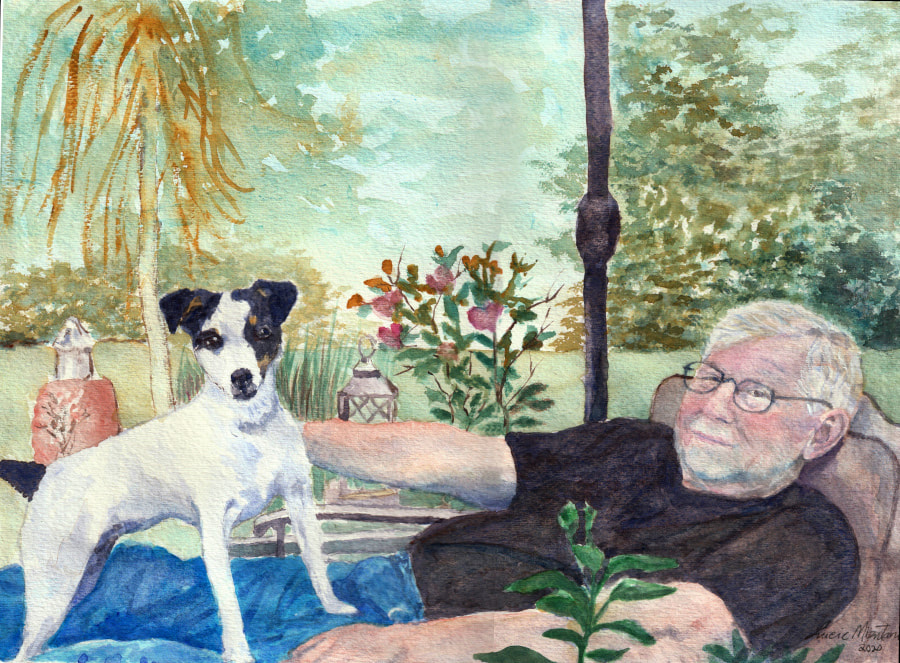 man laying down with dog