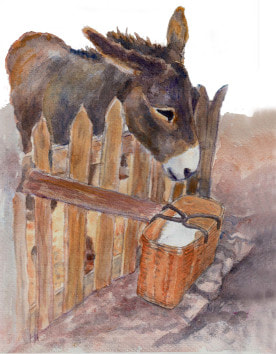 Donkey portrait in watercolor 