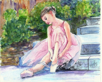 Little girl ballerina on stairs