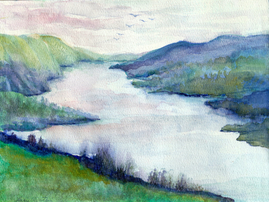 Hudson River impression in blue and green