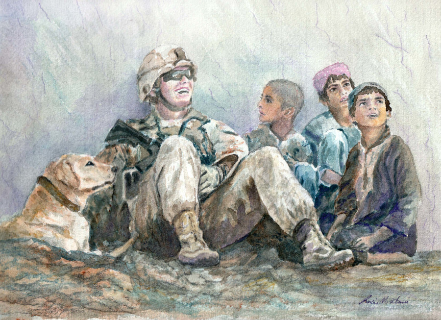 Painting of a soldier in Afghanistan