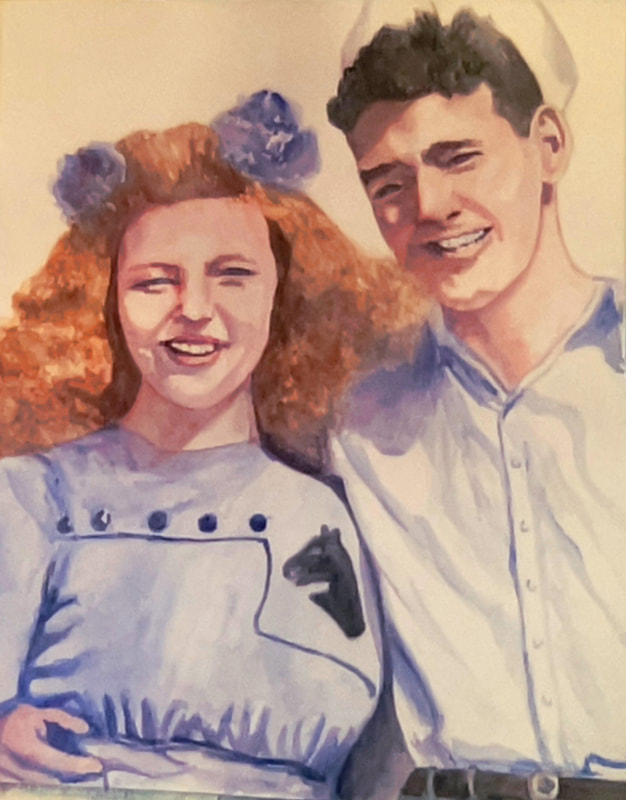 Restoration of an old black and white photo made in watercolor