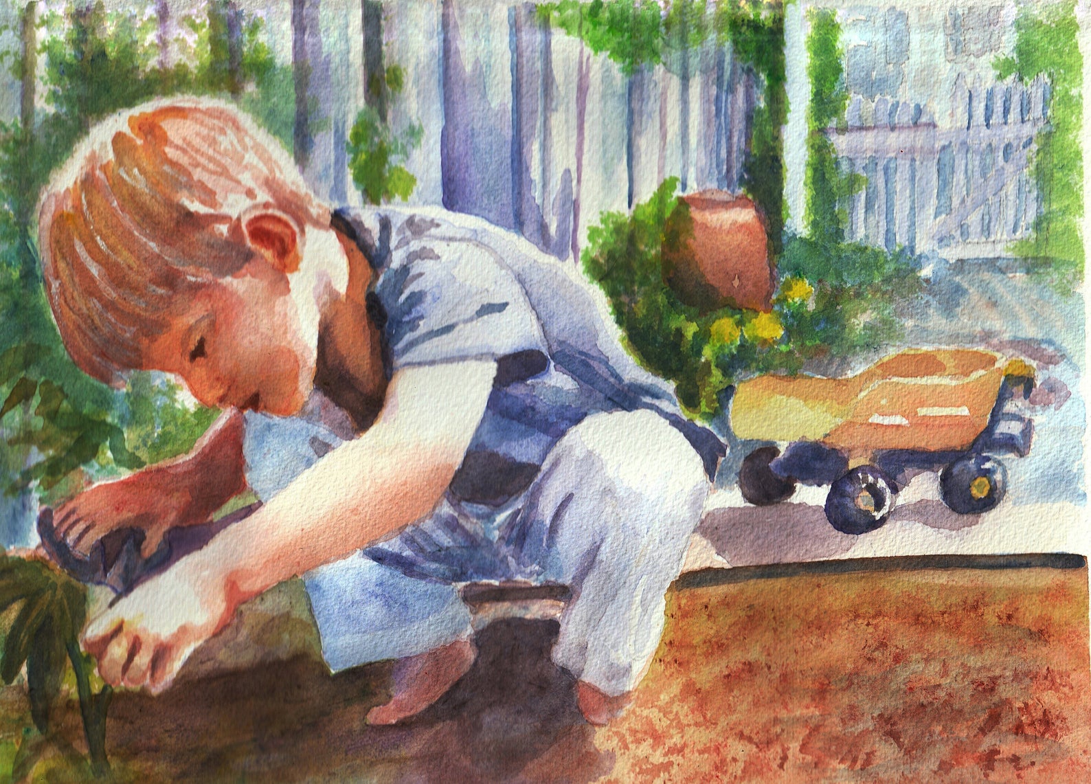 boy working in the garden