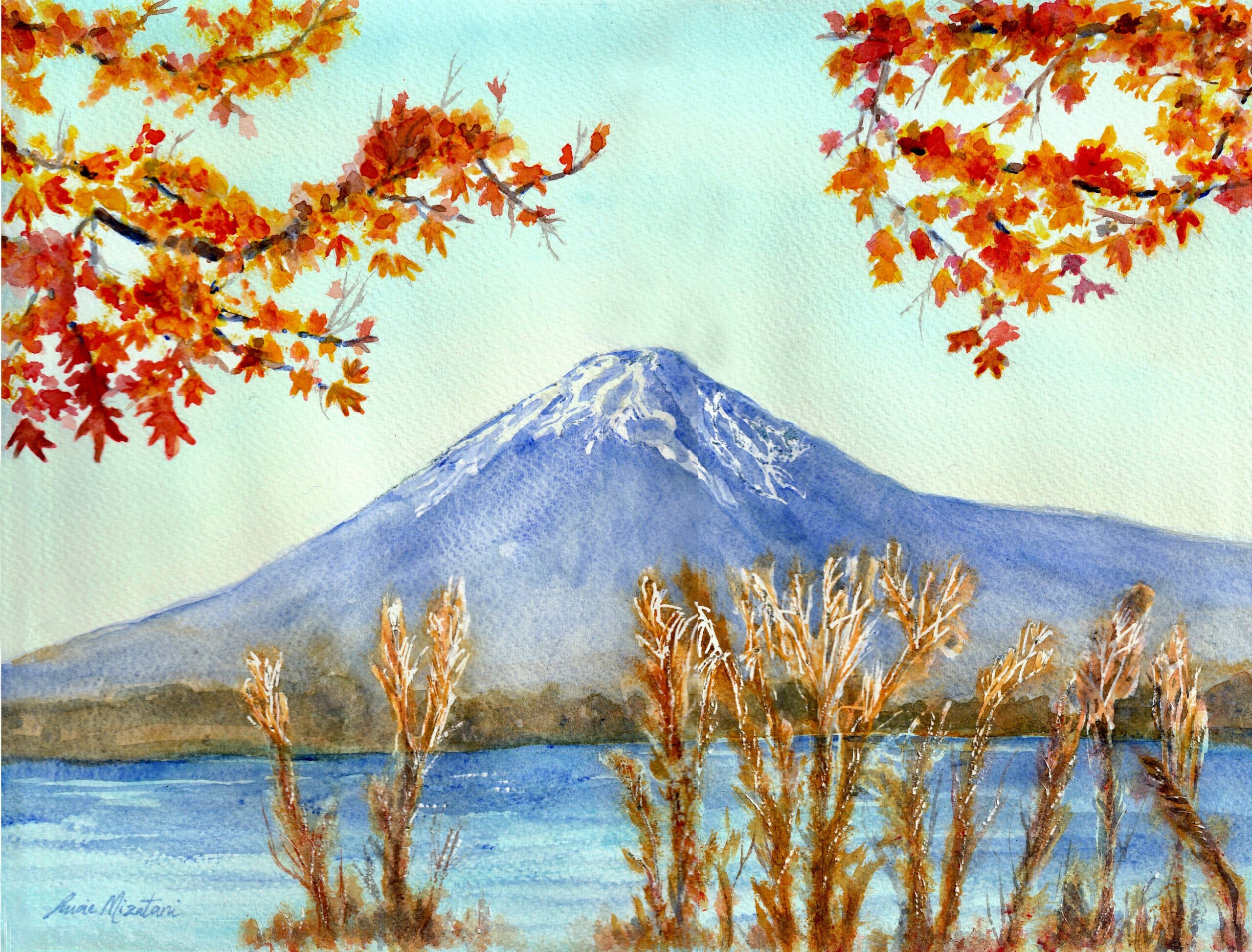 Mount Fuji in the fall - Lucie Mizutani Watercolor Art
